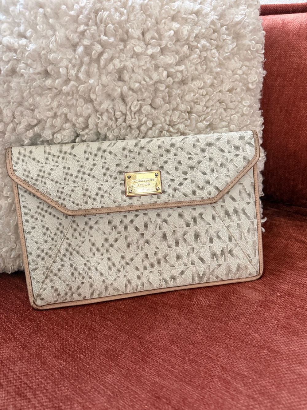 Michael Kors Cream and Tan Logo Plaque Crossbody or Clutch